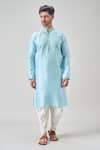 Arihant Rai Sinha_Blue Silk, Silk, Embroidery Firoji Mirror Kurta Set _at_Aza_Fashions
