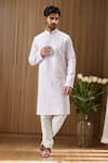 Buy_Arihant Rai Sinha_Pink Polyester, Chanderi Embroidery Botanic Tonal Kurta Set _at_Aza_Fashions