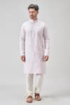 Shop_Arihant Rai Sinha_Pink Polyester, Chanderi Embroidery Botanic Tonal Kurta Set _Online_at_Aza_Fashions