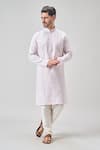 Arihant Rai Sinha_Pink Polyester, Chanderi Embroidery Botanic Tonal Kurta Set _at_Aza_Fashions