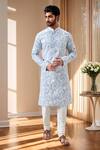 Buy_Arihant Rai Sinha_Gray Polyester, Silk Embroidery Floral Aari Kurta Set _at_Aza_Fashions