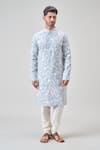 Shop_Arihant Rai Sinha_Gray Polyester, Silk Embroidery Floral Aari Kurta Set _Online_at_Aza_Fashions