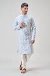 Arihant Rai Sinha_Gray Polyester, Silk Embroidery Floral Aari Kurta Set _at_Aza_Fashions