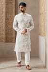 Buy_Samyukta Singhania_Gray Linen, Cotton Embroidery Floral Kurta Set _at_Aza_Fashions