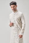 Buy_Samyukta Singhania_Gray Linen, Cotton Embroidery Floral Kurta Set _Online_at_Aza_Fashions