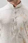 Shop_Samyukta Singhania_Gray Linen, Cotton Embroidery Floral Kurta Set _Online_at_Aza_Fashions