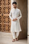 Buy Grey Kurta Pure Linen Embroidered Aari Placed Cherry Blossom With 