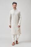 Arihant Rai Sinha_Gray Linen, Cotton Embroidery Floral Applique Kurta And Patiala Set _at_Aza_Fashions