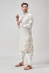 Shop_Arihant Rai Sinha_Gray Linen, Cotton Embroidery Floral Applique Kurta And Patiala Set 
