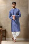 Buy_Arihant Rai Sinha_Blue Silk, Cotton Embroidery Pintucked Kurta Set _at_Aza_Fashions