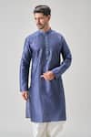 Arihant Rai Sinha_Blue Silk, Cotton Embroidery Pintucked Kurta Set _Online_at_Aza_Fashions