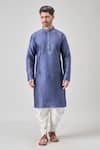 Shop_Arihant Rai Sinha_Blue Silk, Cotton Embroidery Pintucked Kurta Set _Online_at_Aza_Fashions