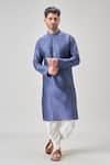 Arihant Rai Sinha_Blue Silk, Cotton Embroidery Pintucked Kurta Set _at_Aza_Fashions