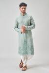 Arihant Rai Sinha_Green Linen, Cotton Mirrors, Embroidery Floral Kurta And Patiala Set _at_Aza_Fashions
