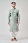 Buy_Arihant Rai Sinha_Green Linen, Cotton Embroidery Floral Kurta Set _Online_at_Aza_Fashions