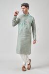 Shop_Arihant Rai Sinha_Green Linen, Cotton Embroidery Floral Kurta Set _Online_at_Aza_Fashions