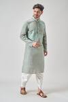 Arihant Rai Sinha_Green Linen, Cotton Embroidery Floral Kurta Set _at_Aza_Fashions