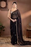 Buy_wildflower by krishna_Black Organza Embroidery Floral Square Neck Butti Saree Set _at_Aza_Fashions