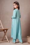 Shop_Samyukta Singhania_Blue Rayon Embroidered Thread Anarkali And Trouser Set _at_Aza_Fashions