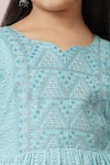 Samyukta Singhania_Blue Rayon Embroidered Thread Anarkali And Trouser Set _at_Aza_Fashions
