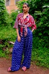 Buy_Jodi_Blue Modal Woven Ikat Vinca Trouser _at_Aza_Fashions