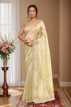 Buy_Kalighata_Green Tissue Embroidery Floral Saree With Unstitched Blouse Piece _at_Aza_Fashions