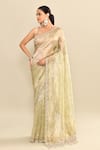 Buy_Kalighata_Green Tissue Embroidery Floral Saree With Unstitched Blouse Piece _Online_at_Aza_Fashions