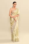 Kalighata_Green Tissue Embroidery Floral Saree With Unstitched Blouse Piece _at_Aza_Fashions