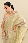 Buy_Kalighata_Green Tissue Embroidery Floral Saree With Unstitched Blouse Piece 