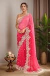 Buy_Kalighata_Pink Organza Embroidery Floral Flower Saree With Unstitched Blouse Piece _at_Aza_Fashions