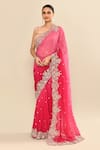 Buy_Kalighata_Pink Organza Embroidery Floral Flower Saree With Unstitched Blouse Piece _Online_at_Aza_Fashions