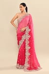 Shop_Kalighata_Pink Organza Embroidery Floral Flower Saree With Unstitched Blouse Piece _Online_at_Aza_Fashions