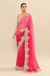 Kalighata_Pink Organza Embroidery Floral Flower Saree With Unstitched Blouse Piece _at_Aza_Fashions