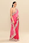 Buy_Kalighata_Pink Organza Embroidery Floral Flower Saree With Unstitched Blouse Piece 