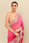 Shop_Kalighata_Pink Organza Embroidery Floral Flower Saree With Unstitched Blouse Piece 