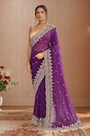 Buy_Kalighata_Purple Organza Embroidery Floral Hand Saree With Unstitched Blouse Piece _at_Aza_Fashions