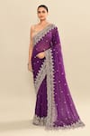 Buy_Kalighata_Purple Organza Embroidery Floral Hand Saree With Unstitched Blouse Piece _Online_at_Aza_Fashions