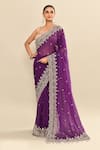 Shop_Kalighata_Purple Organza Embroidery Floral Hand Saree With Unstitched Blouse Piece _Online_at_Aza_Fashions