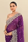 Kalighata_Purple Organza Embroidery Floral Hand Saree With Unstitched Blouse Piece _at_Aza_Fashions