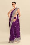 Buy_Kalighata_Purple Organza Embroidery Floral Hand Saree With Unstitched Blouse Piece 