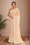 Buy_Kalighata_Peach Organza Embroidery Floral Garden Saree With Unstitched Blouse Piece _at_Aza_Fashions