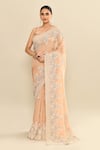 Buy_Kalighata_Peach Organza Embroidery Floral Garden Saree With Unstitched Blouse Piece _Online_at_Aza_Fashions