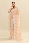 Shop_Kalighata_Peach Organza Embroidery Floral Garden Saree With Unstitched Blouse Piece _Online_at_Aza_Fashions