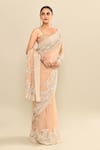 Buy_Kalighata_Peach Organza Embroidery Floral Garden Saree With Unstitched Blouse Piece 