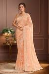 Buy_Kalighata_Peach Tissue Embroidery Floral Flower Garden Saree With Unstitched Blouse Piece _at_Aza_Fashions