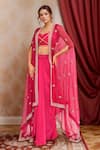 Buy_Kalighata_Pink Organza Embroidery Floral Jacket Open Neck Heer Skirt Set _at_Aza_Fashions