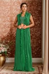 Buy_Kalighata_Green Silk Embroidery Floral Jacket Open Neck Farada Skirt Set _at_Aza_Fashions