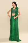 Buy_Kalighata_Green Silk Embroidery Floral Jacket Open Neck Farada Skirt Set 