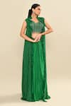 Shop_Kalighata_Green Silk Embroidery Floral Jacket Open Neck Farada Skirt Set 