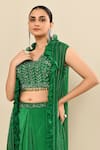 Kalighata_Green Silk Embroidery Floral Jacket Open Neck Farada Skirt Set _Online